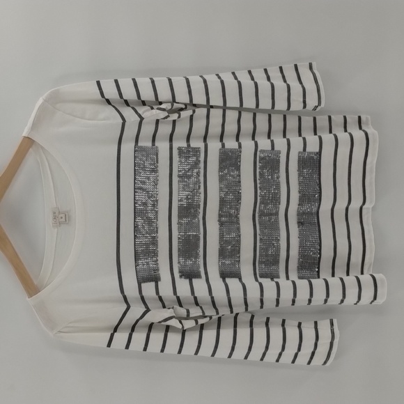 J. Crew blue white stripe gray sequin 100% cotton top size medium - Picture 1 of 7